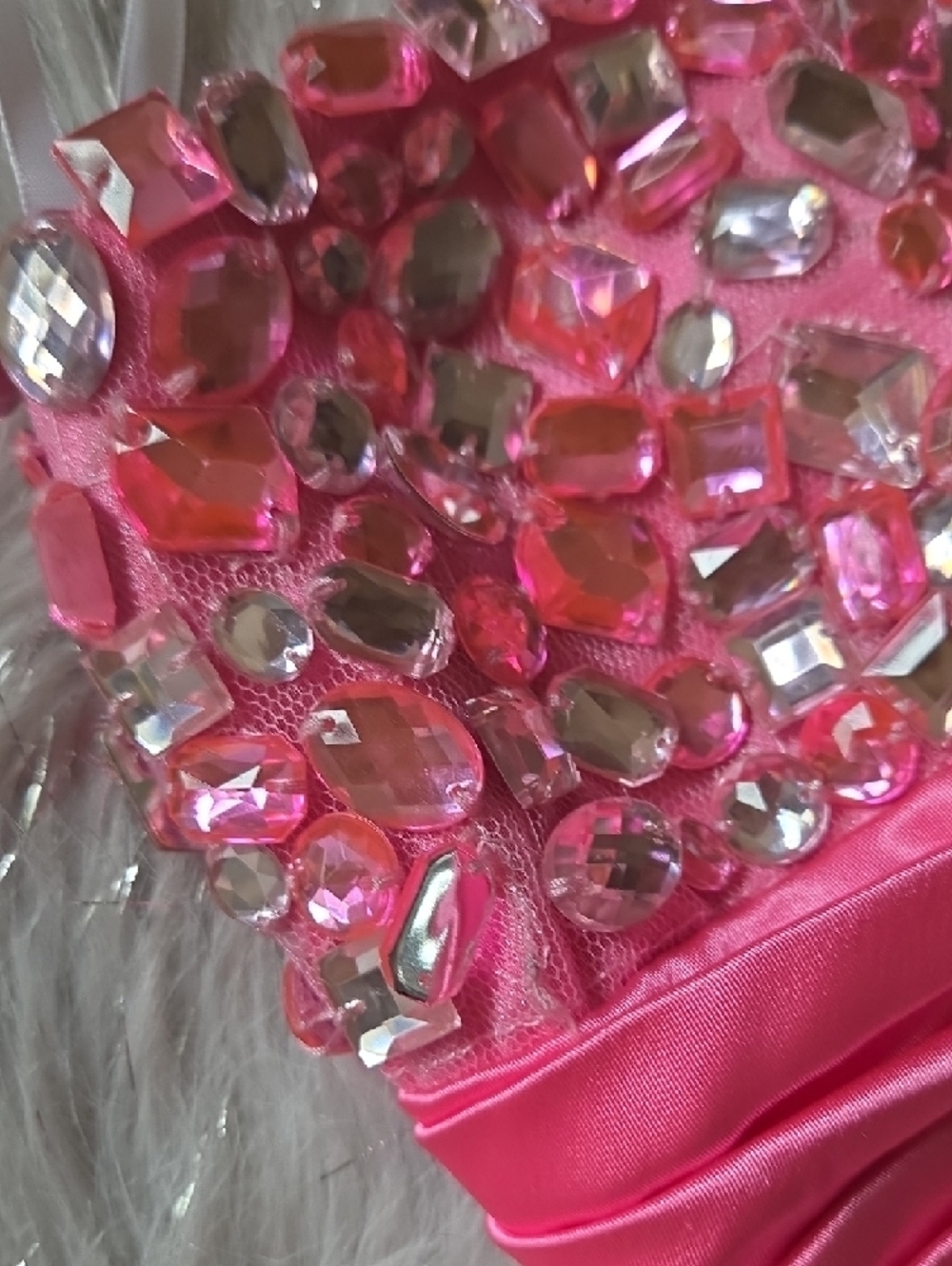 Wildsor Hot Pink Satin Strapless Dress with Heart Logo - Picture 3 of 7